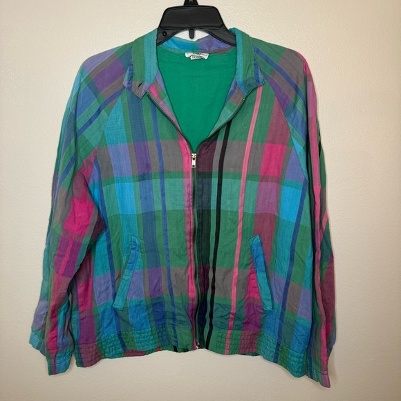Izod Other - Vintage 80s IZOD Lacoste Madras Plaid Full Zip Bomber Jacket Men’s Medium